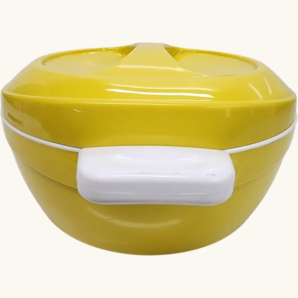 Cello Vintage Thermal Food Storage Transport Bowl Container Set Yellow w/ Lid
